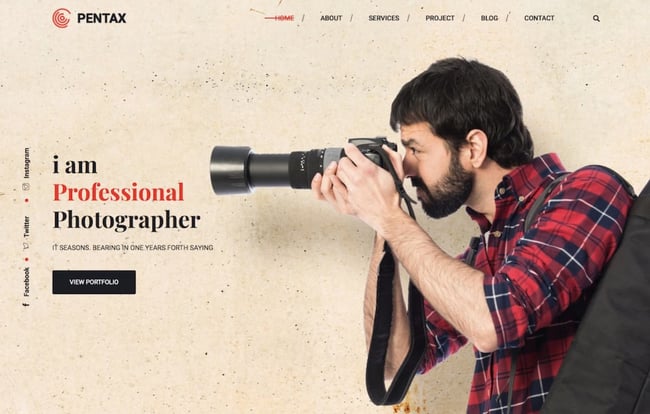 screenshot of the simple website template pentax